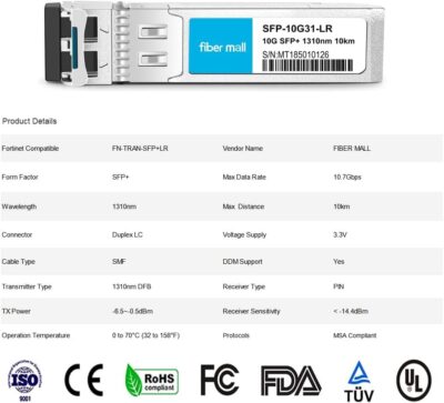 fibe mall SFP 10G LR for Cisco Meraki MA-SFP-10GB-LR 10GBASE-LR SFP+ 1310nm 10km DOM Transceiver Module