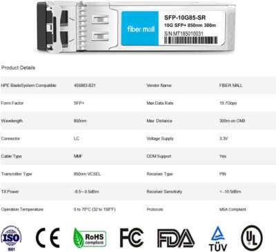 fibe mall SFP 10G LR for Cisco Meraki MA-SFP-10GB-LR 10GBASE-LR SFP+ 1310nm 10km DOM Transceiver Module