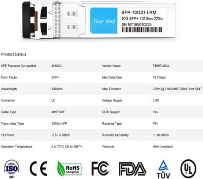 fibe mall SFP 10G LR for Cisco Meraki MA-SFP-10GB-LR 10GBASE-LR SFP+ 1310nm 10km DOM Transceiver Module