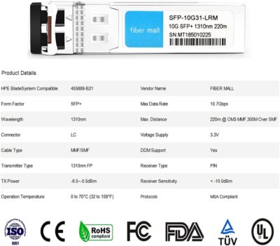 fibe mall SFP 10G LR for Cisco Meraki MA-SFP-10GB-LR 10GBASE-LR SFP+ 1310nm 10km DOM Transceiver Module