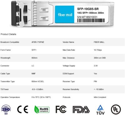 fibe mall SFP 10G LR for Cisco Meraki MA-SFP-10GB-LR 10GBASE-LR SFP+ 1310nm 10km DOM Transceiver Module