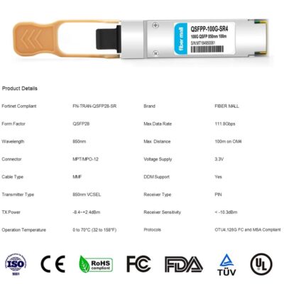 100G QSFP28 SR4 for Cisco QSFP-100G-SR4-S, 100GBASE-SR4 QSFP28 Optical Transceiver Module 850nm 100m DOM MTP/MPO DOM