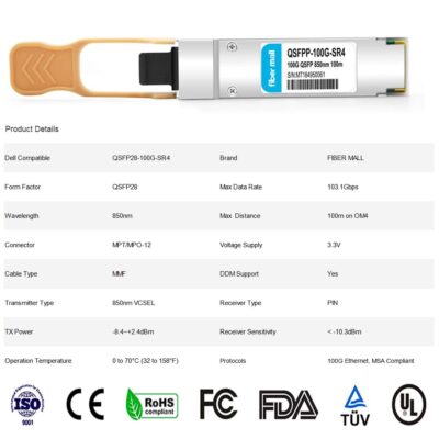 100G QSFP28 SR4 for Cisco QSFP-100G-SR4-S, 100GBASE-SR4 QSFP28 Optical Transceiver Module 850nm 100m DOM MTP/MPO DOM