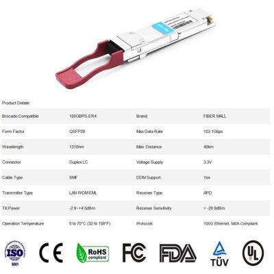 100G QSFP28 SR4 for Cisco QSFP-100G-SR4-S, 100GBASE-SR4 QSFP28 Optical Transceiver Module 850nm 100m DOM MTP/MPO DOM