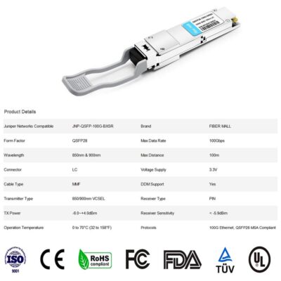 100G QSFP28 SR4 for Cisco QSFP-100G-SR4-S, 100GBASE-SR4 QSFP28 Optical Transceiver Module 850nm 100m DOM MTP/MPO DOM