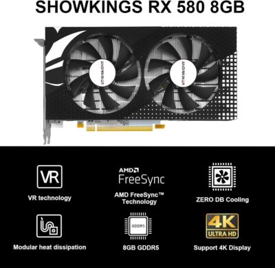 SHOWKINGS AMD Radeon RX 580 8GB Graphics Card, 256Bit 2048SP GDDR5 Video Card for Pc Gaming