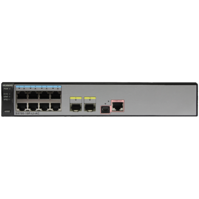 Huawei S5700-10P-LI-AC(supports 8 10/100/1000BASE-T ports, 2 GE SFP ports, fixed DC power)