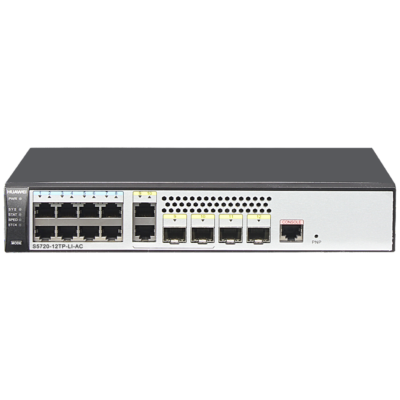 Huawei S5720-12TP-LI-AC(8 Ethernet 10/100/1000 ports,2 Gig SFP and 2 dual-purpose 10/100/1000 or SFP,AC 110/220V)