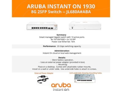 Aruba Instant On 1930 8-Port Gb Ethernet 8 x GE, 2X 1G SFP, L2+ Smart Switch US Cord (JL680A#ABA)