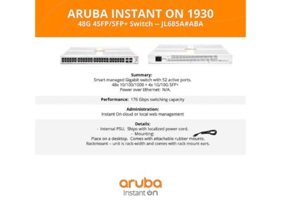 Aruba Instant On 1930 48-Port Gb Ethernet 48xGE, 4X 1G/10G SFP+, L2+ Smart Switch US Cord (JL685A#ABA)