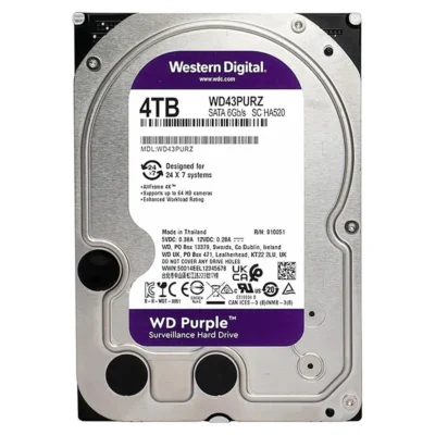 WD WD43PURZ 4TB WD Purple Surveillance Internal Hard Drive HDD - SATA 6 Gb/s, 256 MB Cache, 3.5" - WD43URZ