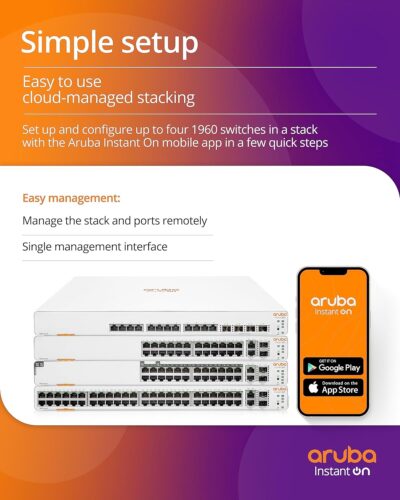 Aruba Instant On 1960 24-Port Gb Smart-Managed Layer 2+ Ethernet Switch with PoE (370W) | 24x 1G | 2X 10GBase-T + 2X SFP+ Uplink Ports | Stackable | US Cord (JL807A#ABA)