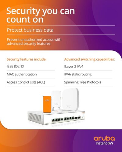 Aruba Instant On 1960 24-Port Gb Smart-Managed Layer 2+ Ethernet Switch with PoE (370W) | 24x 1G | 2X 10GBase-T + 2X SFP+ Uplink Ports | Stackable | US Cord (JL807A#ABA)