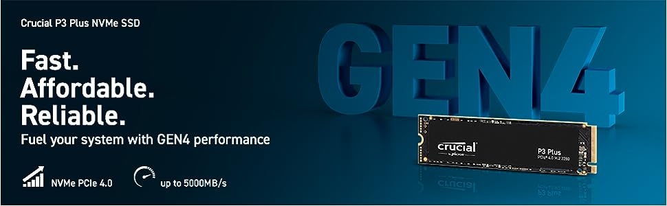 Crucial P3 Plus NVMe SSD - Fast. Affordable. Reliable. Fuel your system with GEN4 performance