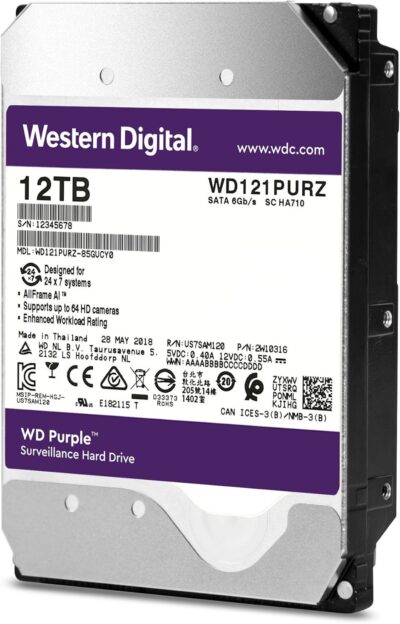 WD Purple WD121PURZ 12TB 7200 RPM 256MB Cache SATA 6.0Gb/s 3.5" Internal Hard Drive Bare Drive