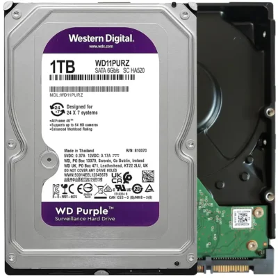 Western Digital 1TB WD11PURZ WD Purple Surveillance Internal Hard Drive HDD - SATA 6 Gb/s, 64 MB Cache, 3.5"