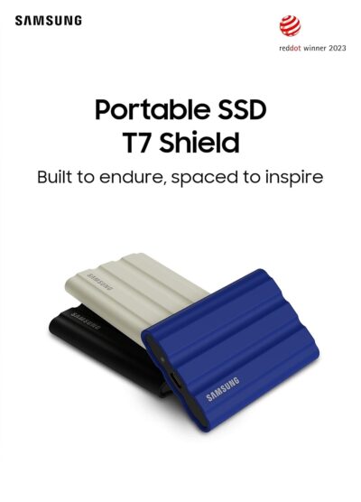 Samsung T7 Shield 2TB, Portable SSD, up-to 1050MB/s, USB 3.2 Gen2, Rugged, IP65 Water & Dust Resistant, for Photographers, Content Creators and Gaming, Extenal Solid State Drive (MU-PE2T0S/WW), Black