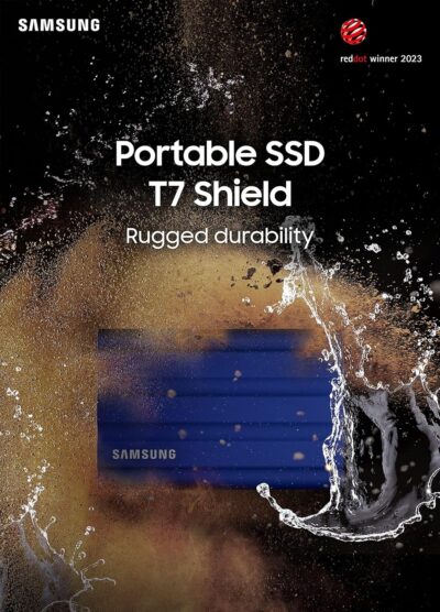 Samsung T7 Shield 4TB, Portable SSD, Upto 1050MB/s, USB 3.2 Gen2, Rugged, IP65 Water & Dust Resistant, for Photographers, Content Creators and Gaming, External Solid State Drive (MU-PE4T0S/WW) Black