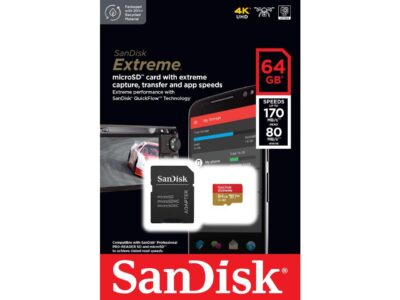 SanDisk Extreme 64GB microSDXC Flash Memory with Adapter Model SDSQXAH-064G-GN6MA