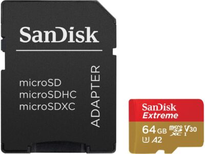 SanDisk Extreme 64GB microSDXC Flash Memory with Adapter Model SDSQXAH-064G-GN6MA