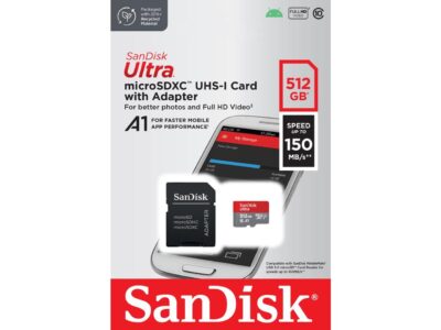 SanDisk 512GB Ultra microSDXC A1 UHS-I/U1 Class 10 Memory Card with Adapter, Speed Up to 150MB/s (SDSQUAC-512G-GN6MA)