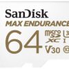 SanDisk 64GB MAX ENDURANCE 100MB/s microSDXC C10 U3 V30 4K 64G microSD micro SD SDXC Memory Card with Adapter for Home Security Cameras and Dash Cams SDSQQVR-064G-GN6IA with OEM Lanyard