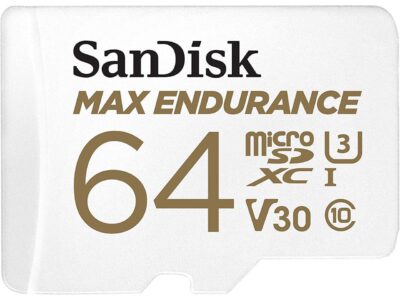 SanDisk 64GB MAX ENDURANCE 100MB/s microSDXC C10 U3 V30 4K 64G microSD micro SD SDXC Memory Card with Adapter for Home Security Cameras and Dash Cams SDSQQVR-064G-GN6IA with OEM Lanyard