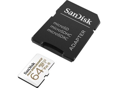 SanDisk 64GB MAX ENDURANCE 100MB/s microSDXC C10 U3 V30 4K 64G microSD micro SD SDXC Memory Card with Adapter for Home Security Cameras and Dash Cams SDSQQVR-064G-GN6IA with OEM Lanyard