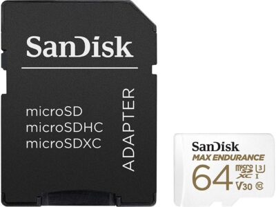 SanDisk 64GB MAX ENDURANCE 100MB/s microSDXC C10 U3 V30 4K 64G microSD micro SD SDXC Memory Card with Adapter for Home Security Cameras and Dash Cams SDSQQVR-064G-GN6IA with OEM Lanyard