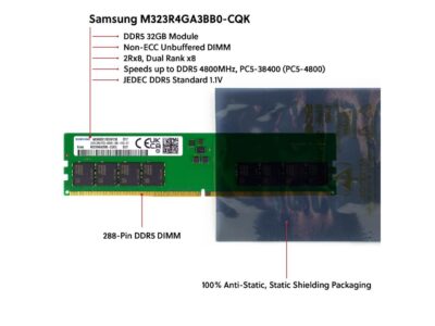 Samsung M323R4GA3BB0-CQK 32GB DDR5-4800 PC5-38400 4800MHz UDIMM Non-ECC Unbuffered DIMM 288-Pin 2Rx8 1.1V Desktop Memory RAM Module