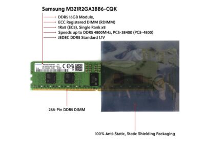 Samsung M321R2GA3BB6-CQK 16GB DDR5-4800 REG EC8 RDIMM PC5-38400R ECC Registered DIMM 288-Pin 1Rx8 1.1V Server Memory RAM Module