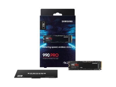 SAMSUNG SSD 990 PRO 1TB, PCIe 4.0 M.2 2280, Seq. Read Speeds Up-to 7,450MB/s (MZ-V9P1T0B/AM)