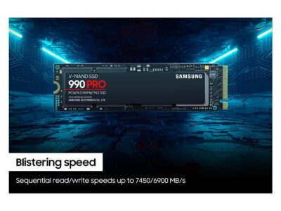 SAMSUNG SSD 990 PRO 1TB, PCIe 4.0 M.2 2280, Seq. Read Speeds Up-to 7,450MB/s (MZ-V9P1T0B/AM)