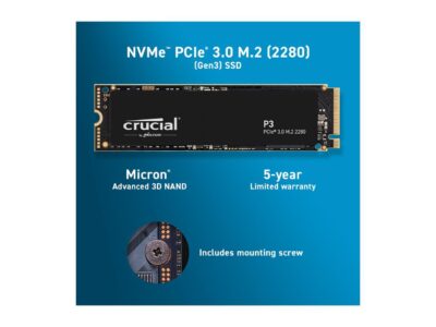 Crucial P3 500GB PCIe 3.0 3D NAND NVMe M.2 SSD, up to 3500MB/s - CT500P3SSD8