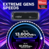 Crucial T705 1TB PCIe Gen5 NVMe M.2 SSD - Up to 13,600 MB/s - Game Ready - Internal Solid State Drive (PC) - +1mo Adobe CC - CT1000T705SSD3