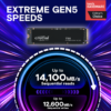 Crucial T705 4TB PCIe Gen5 NVMe M.2 SSD - Up to 14,100 MB/s - Game Ready - Internal Solid State Drive (PC) - +1mo Adobe CC - CT4000T705SSD3