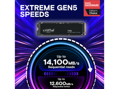 Crucial T705 4TB PCIe Gen5 NVMe M.2 SSD - Up to 14,100 MB/s - Game Ready - Internal Solid State Drive (PC) - +1mo Adobe CC - CT4000T705SSD3