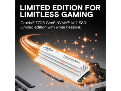 Crucial T705 2TB PCIe Gen5 NVMe M.2 SSD with White Heatsink  - Up to 14,500 MB/s - Limited Edition - Internal Solid State Drive (PC) - +1mo Adobe CC - CT2000T705SSD5A