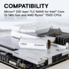 Crucial T705 2TB PCIe Gen5 NVMe M.2 SSD with White Heatsink  - Up to 14,500 MB/s - Limited Edition - Internal Solid State Drive (PC) - +1mo Adobe CC - CT2000T705SSD5A