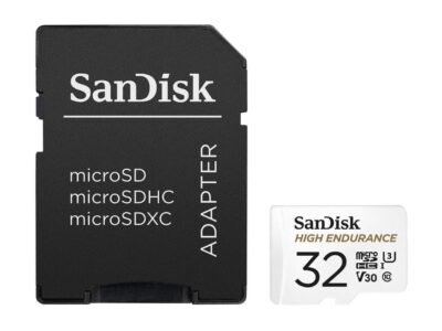 SanDisk 32GB High Endurance microSDHC C10, U3, V30, 4k UHD Memory Card with Adapter (SDSQQNR-032G-GN6IA)