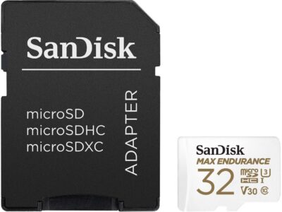 SanDisk 32GB MAX ENDURANCE microSDHC, U3, V30, Memory Card with Adapter for Home Security Cameras and Dash Cams, Speed up to 100MB/s (SDSQQVR-032G-GN6IA)