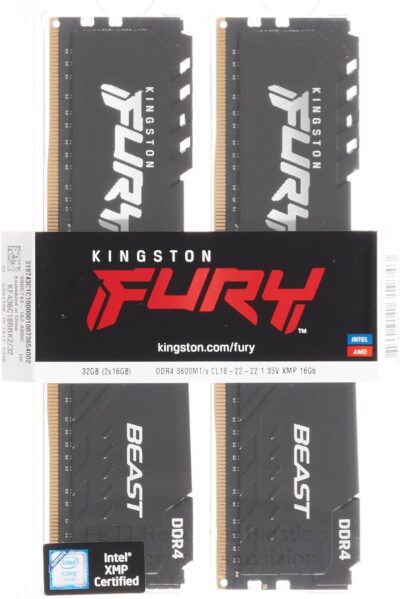 Kingston Fury Beast 32GB (2x16GB) 3600MT/s DDR4 CL18 Desktop Memory Kit of 2 KF436C18BBK2/32