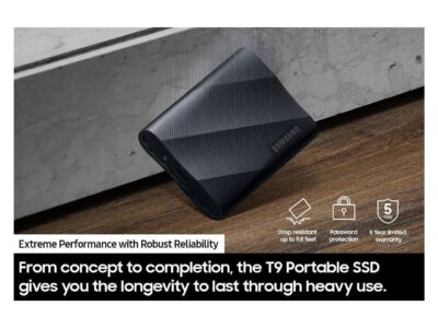 SAMSUNG T9 Portable SSD 2TB Black, Up-to 2,000MB/s, USB 3.2 Gen2, Ideal use for Gaming, Students and Professionals, External Solid State Drive MU-PG2T0B