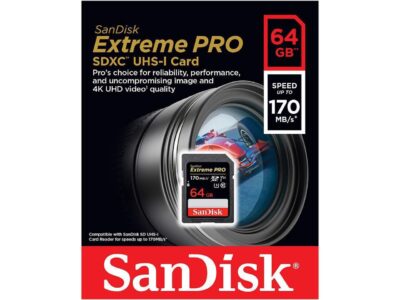 SanDisk 64GB Extreme Pro SDXC UHS-I/U3 V30 Class 10 Memory Card, Speed Up to 170MB/s (SDSDXXY-064G-GN4IN)