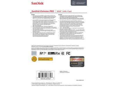 SanDisk Extreme PRO 128 GB Class 3/UHS-I U3 V30 SDXC SDSDXXD-128G-ANCIN