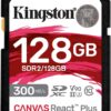 Kingston Canvas React Plus 128GB SD Card | SDXC UHS-II | 300R/260W U3 V90 | Full HD/4K/8K | SDR2/128GB