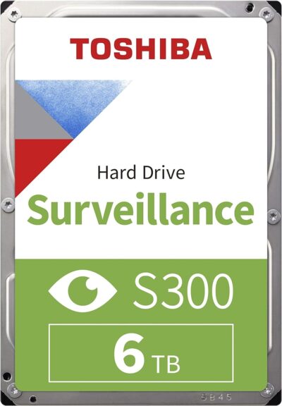 Toshiba 6TB S300 Surveillance 3.5" SATA Internal Hard Drive. 24/7 Operation, Supports 64 cameras,256MB Cache, 180TB/Year workload,SMR (HDWT860UZSVA)