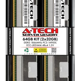 A-Tech 64GB Kit DDR3 1866MHz PC3-14900L ECC LRDIMM 4Rx4 Quad Rank 1.5V Load Reduced DIMM 240-Pin Server RAM Memory Upgrade Modules (A-Tech Enterprise Series)