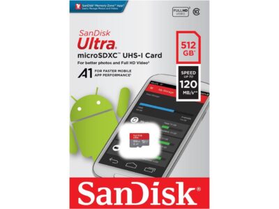 SanDisk 512GB Ultra microSDXC A1 UHS-I/U1 Class 10 Memory Card with Adapter, Speed Up to 120MB/s (SDSQUA4-512G-GN6MA)