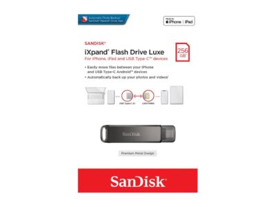 SanDisk 256GB iXpand Flash Drive Luxe for Your iPhone and USB Type-C Devices (SDIX70N-256G-GN6NE)